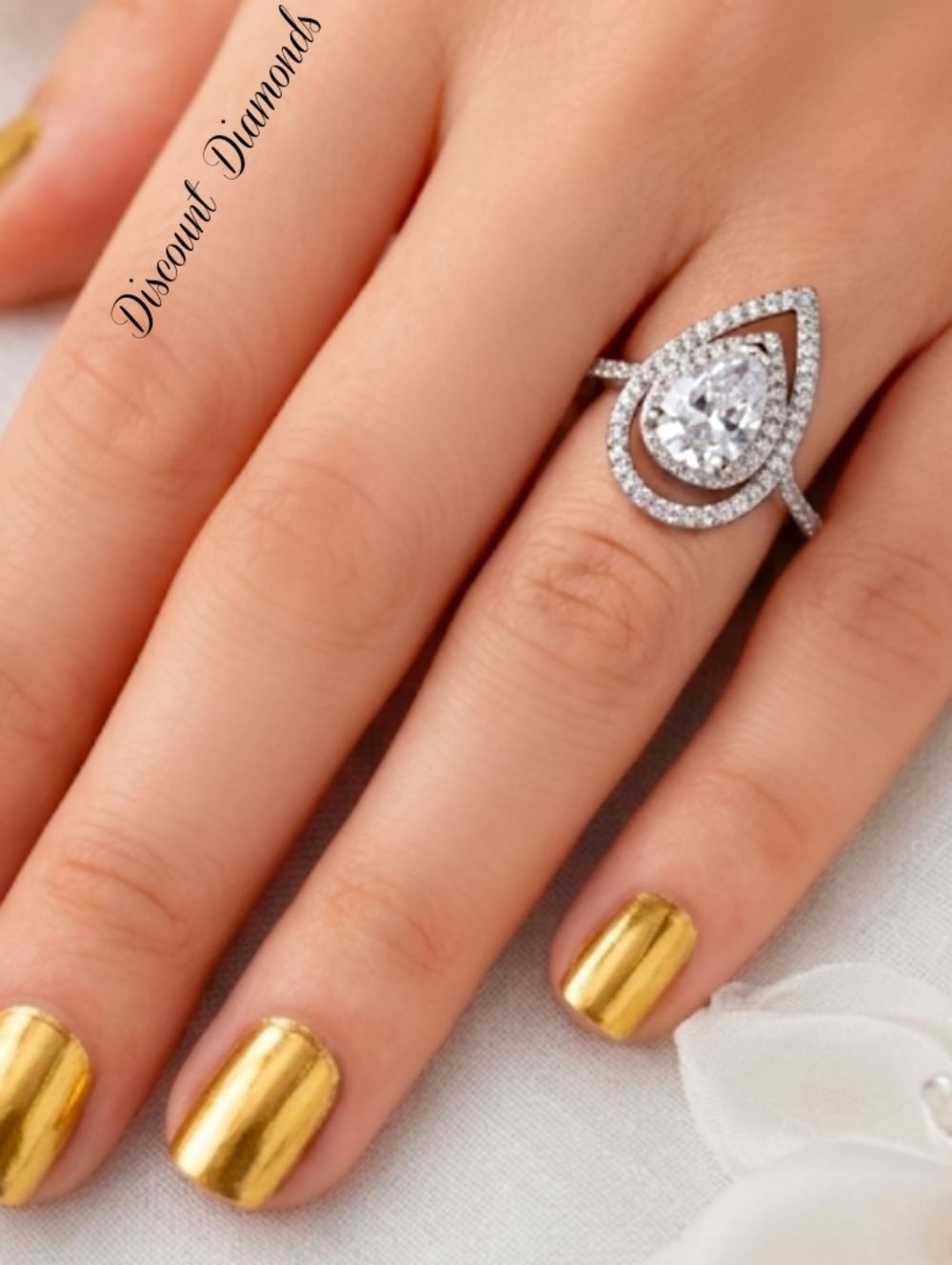 Clear White Diamond & White Baguette Diamond Rodium Coated Cocktail Ring on 925 - Picture 4 of 6